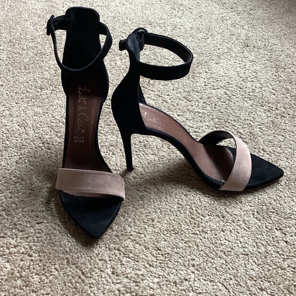 Black and pale pink Ankle Strap Heels - Picture 1 of 5